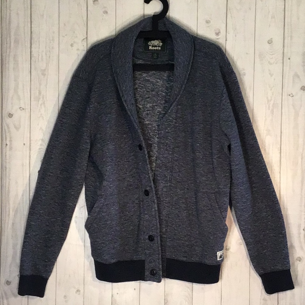 Men’s L Heathered Blue Roots Sweat Cardigan